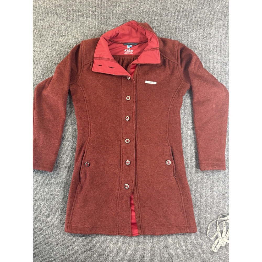 KUHL Burgandy Fleece Coat Jacket Button Womens Large Outdoors Gorpcore Hiking